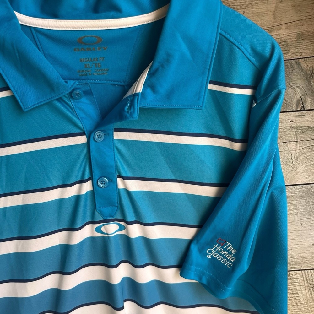 Oakley Polo Shirt Mens XL Blue Striped Regular Fit Golf Honda Classic 29185